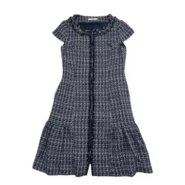 폭시 FOXY 트위드 반팔 무릎 기장 프론트 지퍼 화이트 블랙 원피스