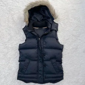 유니클로 올드 00s 중 다운 베스트 L 블랙 Y2K 후드 퍼