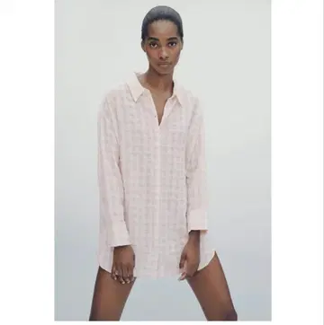 ZARA 오버 사이즈 체크 무늬 셔츠 핑크