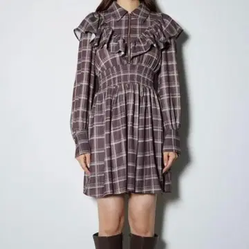 rienda 프론트 ZIP 셔츠 미니 원피스 RED