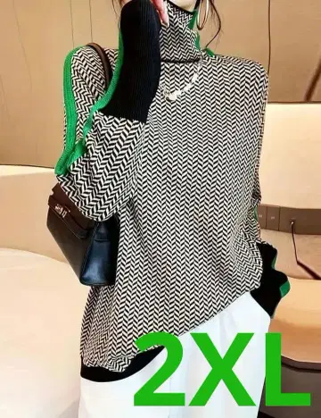 귀여운 U 헤링본 무늬 터틀넥 니트 2XL 빅 사이즈