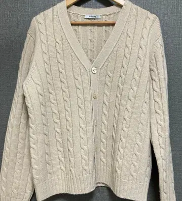 SLONE 케이블 짜임 메리노울 V넥 가디건 베이지 사이즈 3