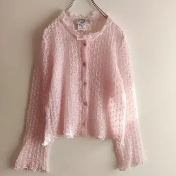 프랑스제 가디건 모헤어 핑크 숏 기장 빈티지