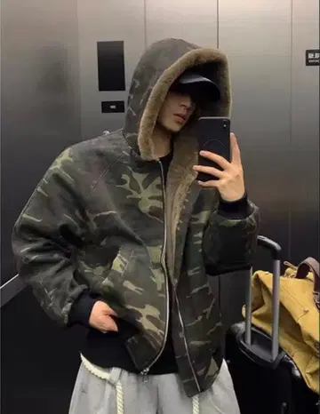 카모플라쥬 리버서블 후드 자켓 지퍼 후드티 숏 기장