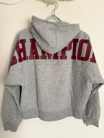 CHAMPION 그레이 후드 부착 후드티