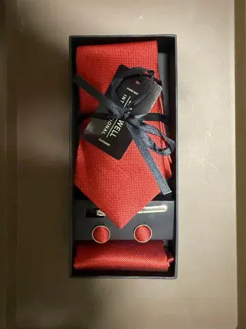 초특가 4종 세트 레드 넥타이 세트 커프스 단추 포함