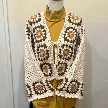 핸드메이드 그래니 스퀘어 모티브 뜨기 가디건 여성용 프리 사이즈