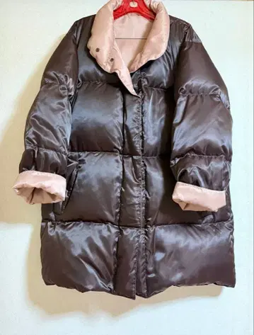 리버서블 다운 코트 브라운 핑크