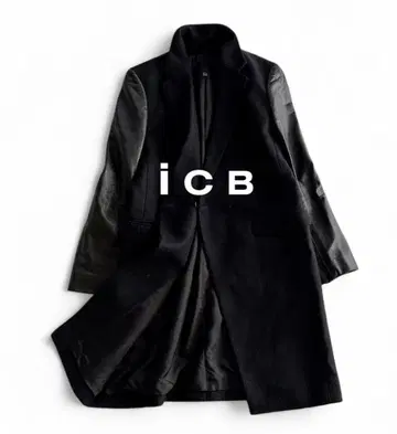 레어 iCB 양가죽 슬리브 헤링본 트위드 절개 롱 체스터 코트