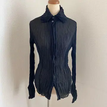 [레킵 요시에 이나바] 플리츠 블라우스 시어 비침 버튼 38