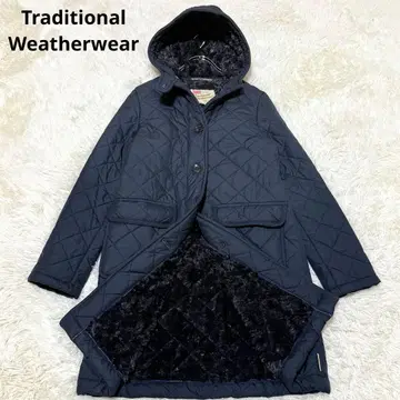 미사용급 트래디셔널 웨더웨어 퀼팅 롱 코트 후드 보아