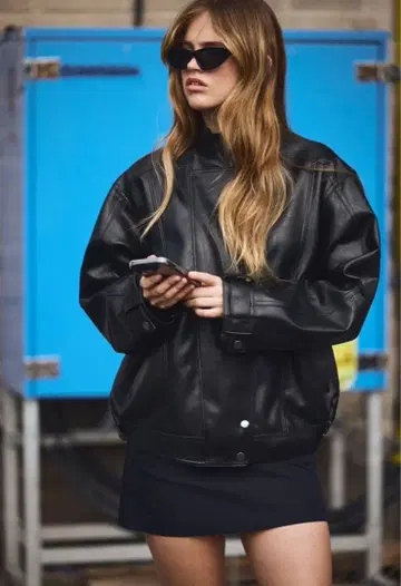 [ 새상품급 ] H&M 오버 사이즈 바이커 자켓 M