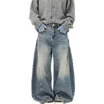 남성용 데님 팬츠 오버 사이즈 와이드 플레어 레트로 캐주얼 기프트