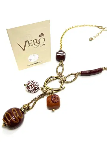 [이탈리아제] 쇼콜라 모티브 베네치안 유리 목걸이 인증서 포함 브라운