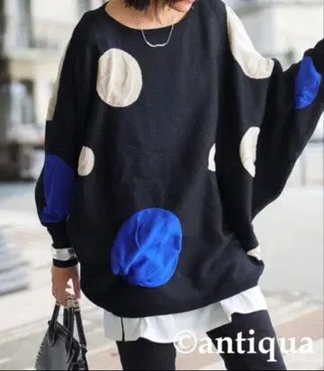 안티카 antique 도트 무늬 돌먼 니트 도트 오샤레 프리 사이즈