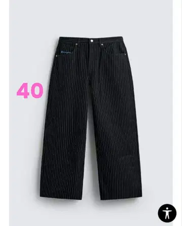 CHAMPION x ZARA 스트라이프 배기 핏 청바지 40