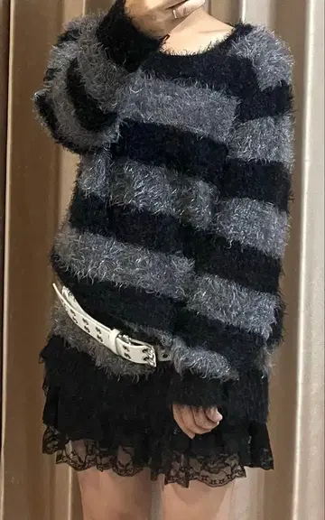 y2k 00s 모헤어 샤기 보더 그런지 헤이세이 갸루 다크 코어