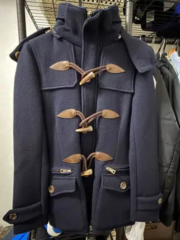 AKM 네이비 더플 코트 울 혼방 후드 부착