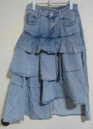 미사용! 쉬인 풍성한 프릴 리메이크풍 시선강탈 데님 롱 스커트!