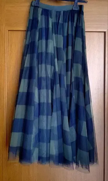 새상품 ROSIEE 로지 그린 계열 체크 무늬 튤 스커트