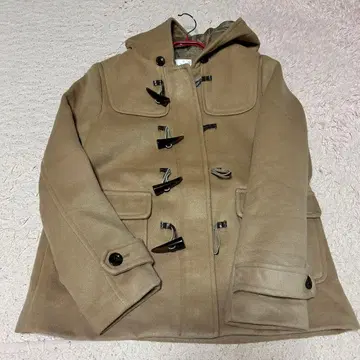 베이지 더플 코트 후드 부착