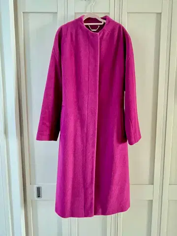 새상품급 로라 애슐리 롱 코트 노카라 울 벨트 보라색