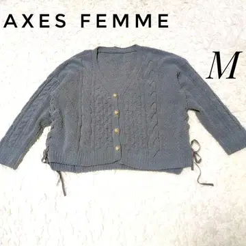 axes femme 레이스업 몰얀 가디건 펄 장식 블루