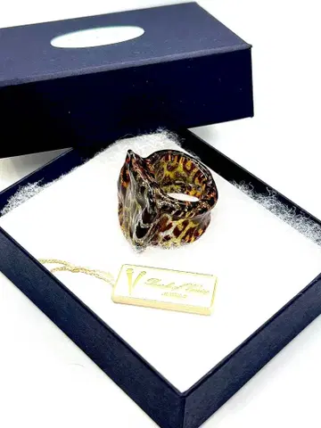 [ 이탈리아제 ] 베네치안 유리 반지 인증서 포함 레오파드 무늬 초레어