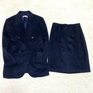 컨디션 최상 캐시미어 더블 자켓 스커트 셋업 수트 네이비