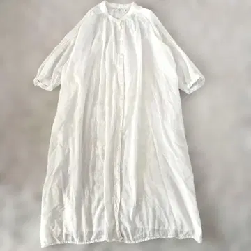 SUN VALLEY 화이트 보일 개더 레이스 셔츠 원피스