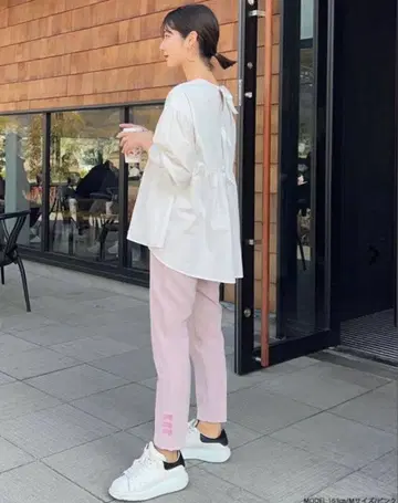 [ M 사이즈 ] 핏모아 밑단 리본 스트레이트 팬츠 핑크