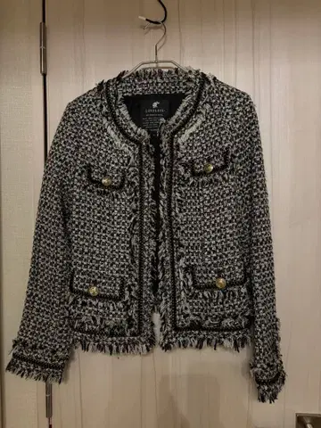 LOVELESS 노카라 트위드 자켓 블랙 화이트