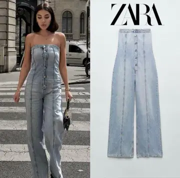 ZARA 데님 오프숄더 점프수트 L 사이즈