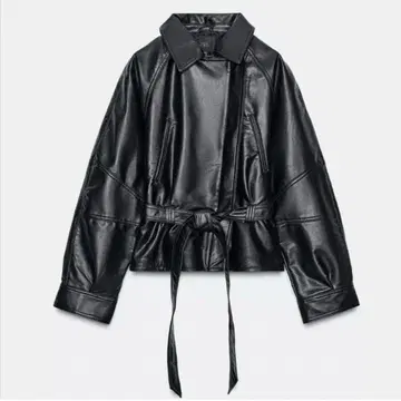 ZARA 블랙 가죽 자켓 허리 리본 포함