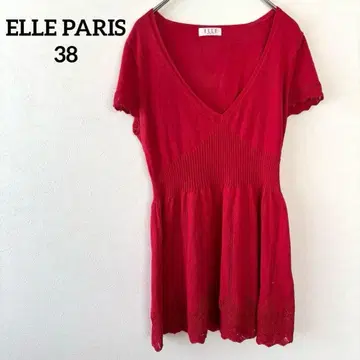 엘르 니트 원피스 V넥 레드 38