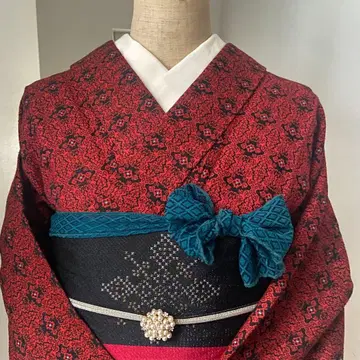 기모노 코몬 빨간색 깊은 빨강 KIMONO 모던