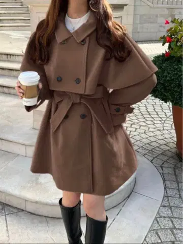 GRL 그레일 2way 케이프 세트 코트 모카 완판템