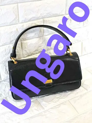 블랙 가죽 UNGARO 핸드백 골드 금장 장식