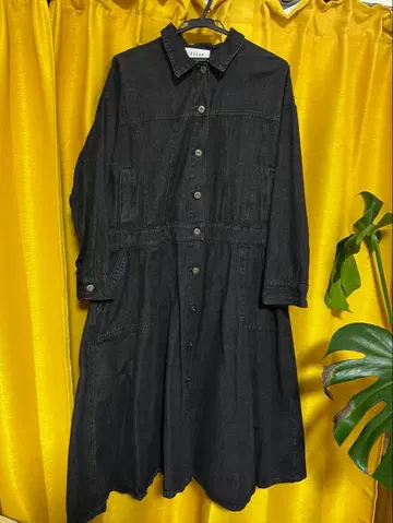 ESCAR 블랙 셔츠 원피스 긴팔