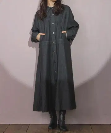 ESCAR 블랙 셔츠 원피스 긴팔