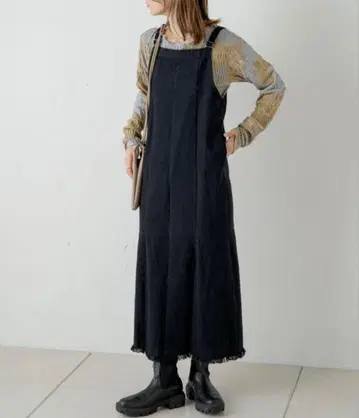 kastane 카스타네 스트레치 데님 프린지 점프수트 블랙