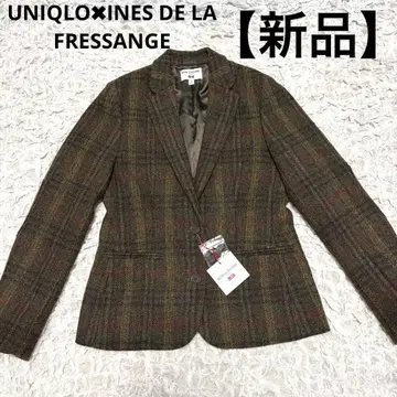 택 포함 미사용 새상품 유니클로 이네스 트위드 자켓 M 다크 그린