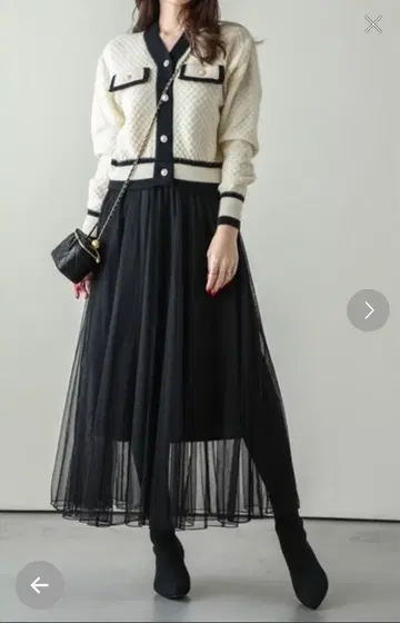 AMELY 도킹 블랙 튤 롱 원피스