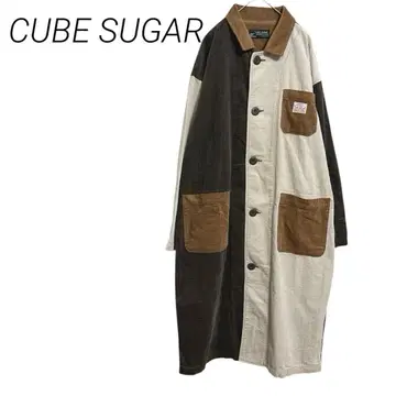 CUBE SUGAR [ M ] 남성용 코듀로이 패치워크풍 롱 코트