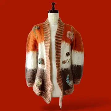 개성파 빈티지 두꺼운 원단 모헤어 니트 가디건 아트 와펜 한정판