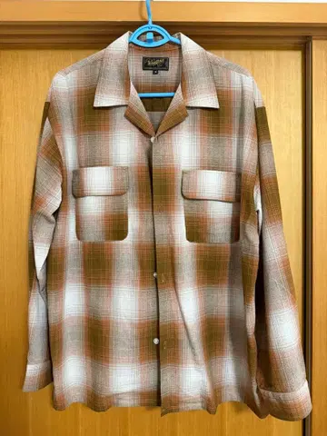 BEAMS HEART 카라미 옴브레 체크 오픈 카라 셔츠 M 사이즈