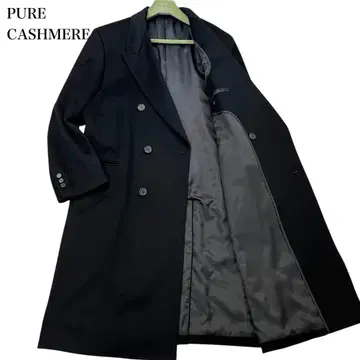 새상품급 퓨어 캐시미어 체스터 코트 더블 브레스트 롱 블랙 L