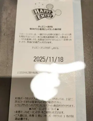 해피 응모 얼리 티켓 디즈니랜드 15분 전 통행증