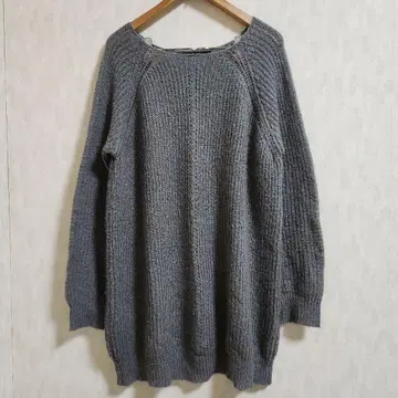 미즈이로 인드 그레이 니트 스웨터 튜닉 오버 사이즈