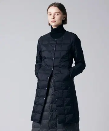 베이직 크루넥 버튼 롱 다운 자켓 블랙 S